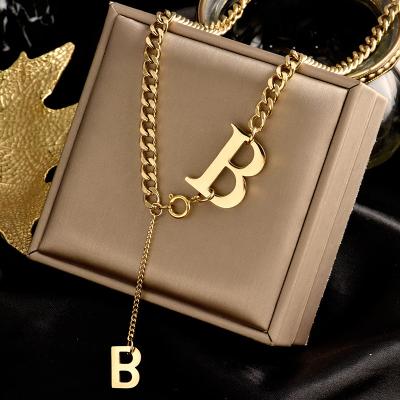 China HongTong FASHIONABLE Factory Direct Sales Fashion Stainless Steel Letter Chain Necklace Lady Letter Necklace for sale