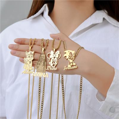 China FASHIONABLE Custom DIY Necklace 18k Gold Plated Stainless Steel Personality Logo Pattern Tide Brand Necklace Custom Jewelry for sale