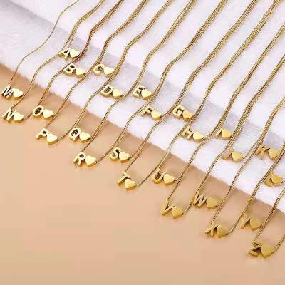 China TRENDY Women Fashion Jewelry A-Z 26 Word Tasty Heart Initial Necklace 18K Gold Plated Chain Letter 100% Stainless Steel Charm Necklace for sale