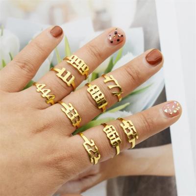 China FASHIONABLE Vintage Adjustable Knuckle Ring 777 Jewelry Angel Number Finger Ring Gold Stainless Steel 888 999 Women for sale