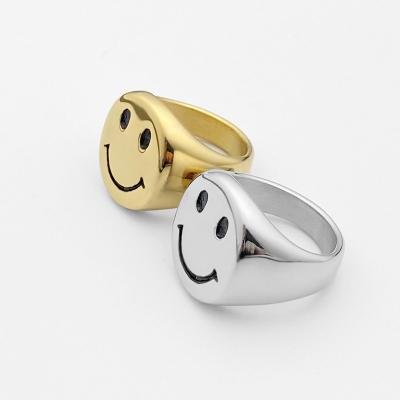 China FASHIONABLE Happy Smile Face Stainless Steel 18K Gold Plated Ring Retro Vintage Gothic Opening Adjustable Rings For Women for sale