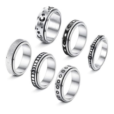 China TRENDY Hot Sale Fashion Moon and Star Stabilization Annealing Worry Titanium Stainless Steel Spinner Stir Rings for Women Men for sale