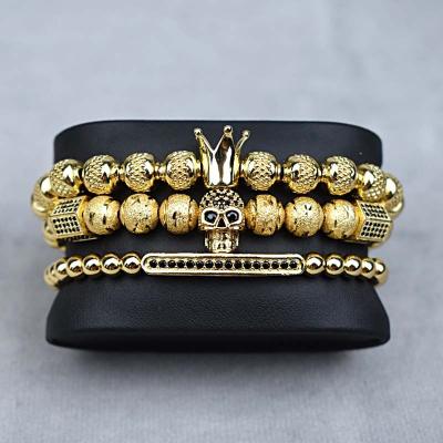 China FASHIONABLE Luxury 18K Zircon Skull Charm Bracelet Copper Gold Micro Inlaid Beads Beaded Crown Bracelet Punk Adjustable Men for sale