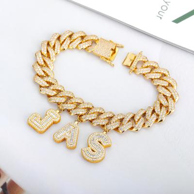 China Hiphop DIY Letter Anklet 18K Letter Anklet Men's And Women's Hip Hop Personality Letter Cuban Zircon High-End Zircon Chains Custom Gold Plated Anklet for sale