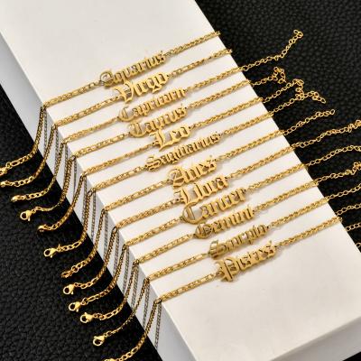 China Hot Selling TRENDY Fashion Beach Foot Chain 18k Gold Plated Retro 12 Zodiacs Old Letter Sign Stainless Steel Zodiac Anklet Chain for sale