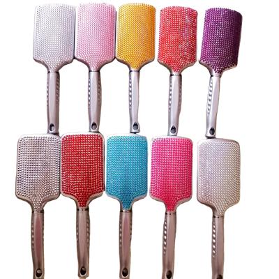 China Home High Quality Cushion Bristle Hair Brush Faux Stone Black Bling Bling Detangling Hair Brush for sale