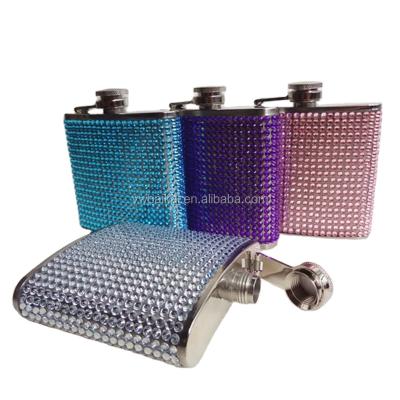 China 4oz Wine Diamante Hip Flask Luxurious Bling Stainless Steel Hip Flask for sale