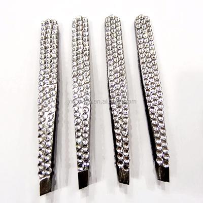 China Eyebrow Personal Care Metal Eyebrow Tweezers with Bling Rhinestone for sale