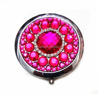 China Portable Mini Pocket Mirror Personalized Crystal Bling Bling Round Mirror for sale