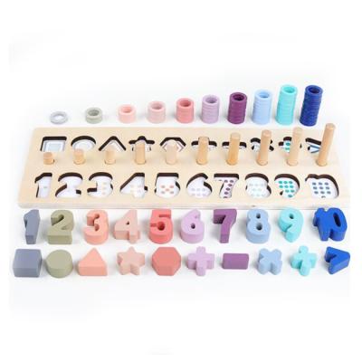 China Construction Toy Puzzle Stacking Tower Color Shape Digital Logarithmic Dish Wooden Building Block Toys For Children HC475488 for sale