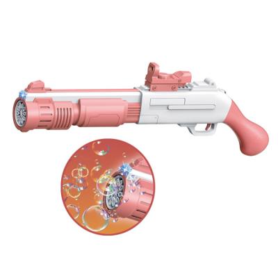 China Plastic Colorful Lights 10 Holes Automatic Short Bubble Gun Toys Bubble Machine Electric Bubble Gun Toy HC556088 for sale