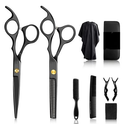 China Thinning Scissors Wholesale Cheap Professional Haircut Thinning Cut Set Kit With Black Barber Hair Cutting Scissors For Barber Salon Home for sale