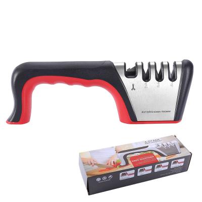 China OEM Disposable Professional Manual Kitchen 4 in 1 Step Scissor Knife Sharpener with Rubber Handle for sale