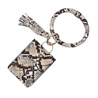 China 2021New Fashion Snake Waterproof Leather Wristband Coin Purse Key Chain Strap Sports Tassels Keychain Card Pendant Bag for sale