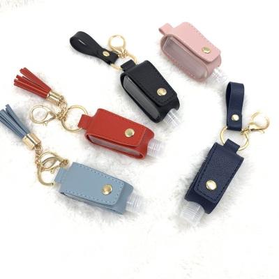 China Waterproof PU Leather Tassel Holder Keychain Keychain Cover Key Chain Storage Bags Home Storage Organization 30ml Hand Sanitizer Bottle Cover for sale