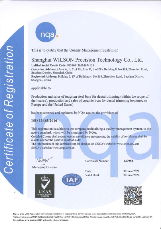 ISO13485 - Shanghai Wilson Precision Technology Co., Ltd.