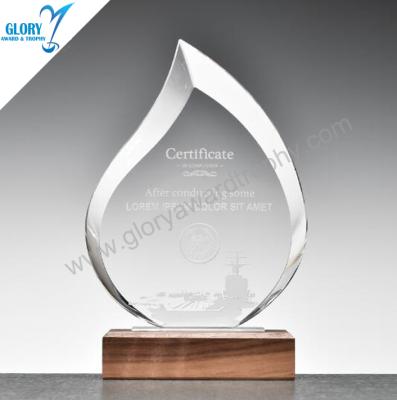 China Europe popular design glass trophy with wooden base for sale