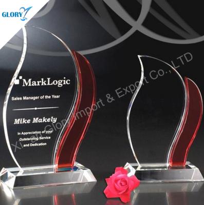 China Europe Supplier Red Flame Shape Crystal Custom Award Trophies for sale