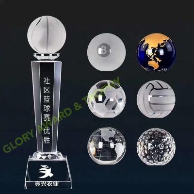 China Crystal Basketball Globe Golf Snooker Billiards Table Tennis Sports Trophy Football Soccer Tennis Trophy For Souvenir for sale