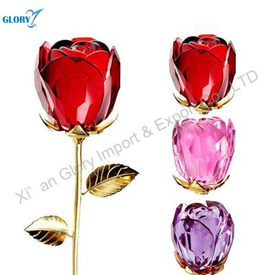 China Europe wholesale elegant romantic red rose crystal glass flowers for lover for sale