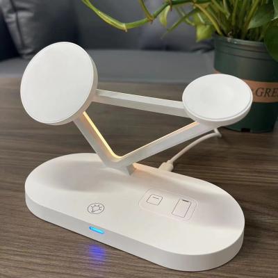 China Fast Radio Qi Charging OEM Aluminum ABS 5 in 1 Night Light Fast Wireless Charger Protective QI Magnetic Phone Holder Stand for sale