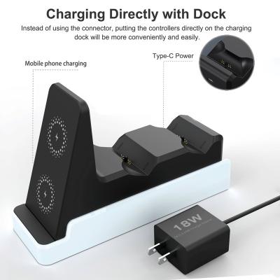 China Newest PS5 15W PS Charger Dual Charging Dock 5 Stand Station with Iphone Wireless Charging 2 in 1 for sale