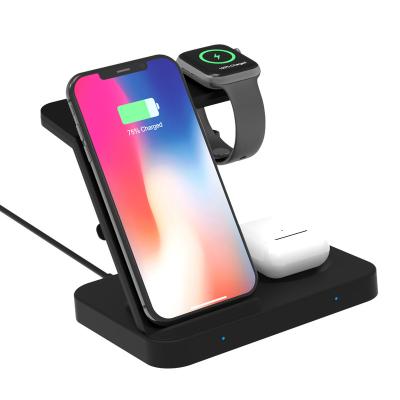 China Wholesale Qi Wireless Fast Charging QI 3 in 1 Wireless Charger Mobile Phone Holder Suitable for Apple Watch Headphone 15W Fast Charging for sale