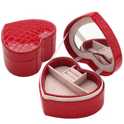 China Fashion Classic 2 Layer Heart Shape Travel Portable PU Leather Jewelry Box For Ring Necklace Organizer Storage Case for sale