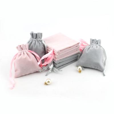 China Classic Custom Waist Ribbon Drawstring Gift Packaging Small Cheap Jewelry Velvet Pouch Bags for sale