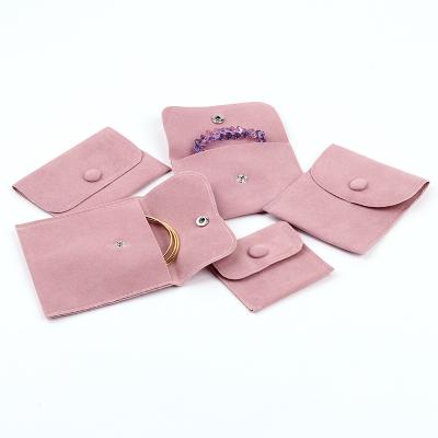 China Classic Custom Logo Pink Color Microfiber Ring Velvet Button Necklace Jewelry Bag Packaging Pouches for sale