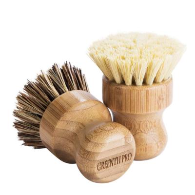 China Sustainable Eco Friendly Round Sweeps Bamboo Handle Fruit Vegetable Coconut Cleaning Scrubber Sweeps Kitchen Wash Scrub Brush for sale