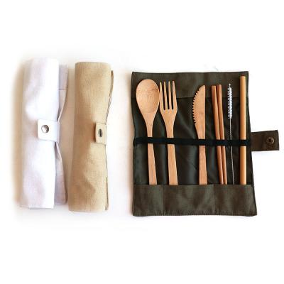 China Viable Wholesale Custom Logo Reusable Travel Camping Bamboo Cutlery Flatware Set for sale