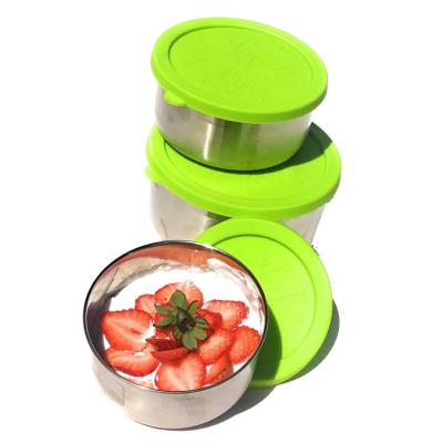 China Reusable Freshness Keeping Eco Stainless Steel Dip Condiment Containers With Leakproof Silicone Lids Kids Lunch Bento Box And Sauce Container for sale