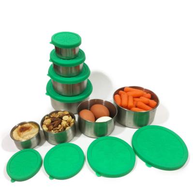 China Freshness Preservation 3 4 5 6 Pcs Pack Set Stainless Steel Metal Round Small Small Food Dessert Snacks Storage Leak Proof Container for sale