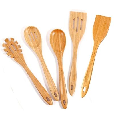 China Traditional 100% Natural Bamboo Cooking Spoon Tong Spatula Set For Cooking Wooden Wooden Spatula Cooking Utensil Non-Stick Set for sale