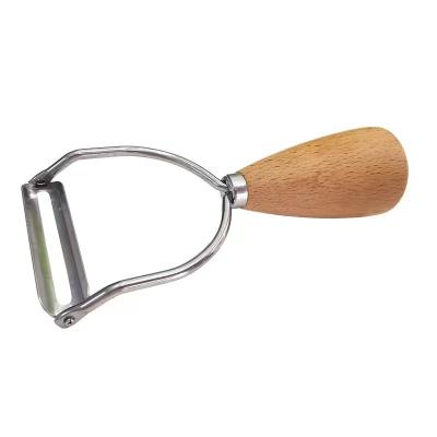 China Sustainable Eco-Friendly Scratch Wooden Fruit And Vegetable Potato Peeler Waste Stainless Steel Handle Kitchen for sale