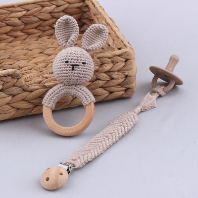 China Soft Toy Pregnancy Gift Boxes For Friends Baby Rabbit Gift Set Pacifier Handwoven Rope Mixed Color Dummy Chain for sale