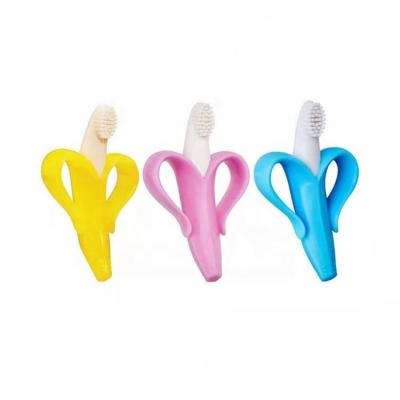 China To Relieve Teething Pain Luoyakuu Fruit Banana Baby Toothbrush Wholesale Teether Toy For Kids Teething Silicone for sale