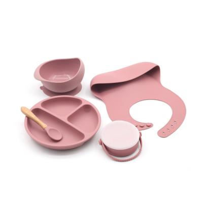 China Baby's Saliva Stain Silicone Dinner Dish Food Suction Cup Stored Auxiliary Bowl Children's Saliva Pouch Set Tableware Eating Spoon for sale