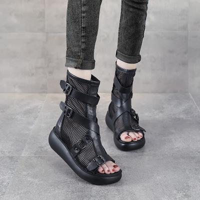 China 2023 Summer New Martin Women's Mesh Fishmouth Cool Women's Boots Sandals Boots Damping Cutout Genuine Leather for sale