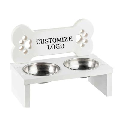 China Non-automatic Low Price Two Bowl  Wood Elevated Dog Cat Food Bowl Stand Pet Feeder for sale