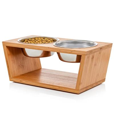 China Non-automatic Smooth Surface High Quality Cat Bowl With Wood Stand Dog Feeder for Pet for sale