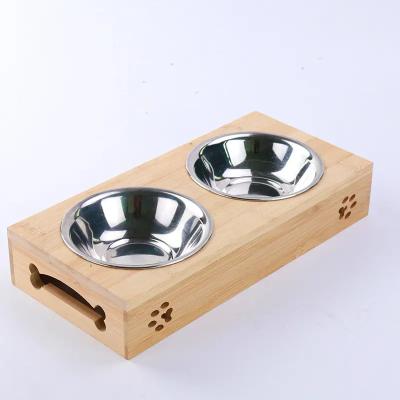 China Non-automatic Wood Adjustable Raised Dog Feeder Bowls For Food And Water Pet Supplies for sale