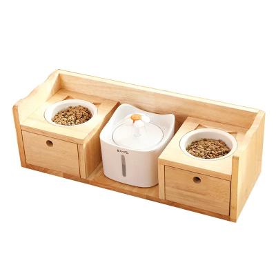 China Non-automatic Wholesale Bamboo Wood Raised Small Pet Bowls & Feeders Elevated For Dog Cats Food Bowl And Water Pet Bowls With Stand for sale