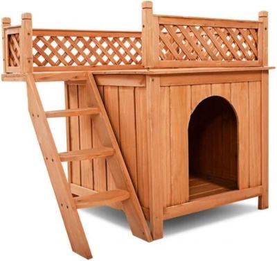 China Breathable Wooden dog house with stairs and balcony for sale