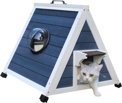 China Breathable Outdoor Windproof Wooden Cat House with High Floor and Cat Bed for sale