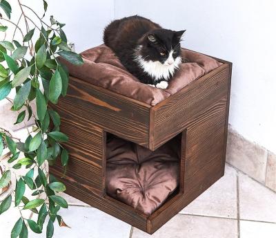 China Breathable Double Wooden Dog Bed Cat Nest with Soft Pillows for sale