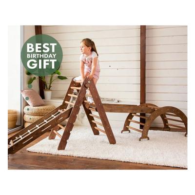 China Modern Popular Folding Wooden Climbing Frame Indoor Brown Wooden Climbing Toy for sale