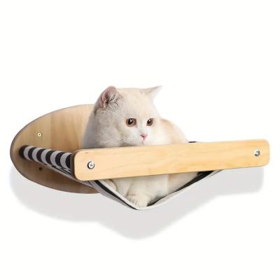 China Breathable High Quality Cat Hammock Bed Comfy Canvas Bed Mat, Wall-mounted Wireless Cat Wooden Shelf Cat Perch Bed for sale