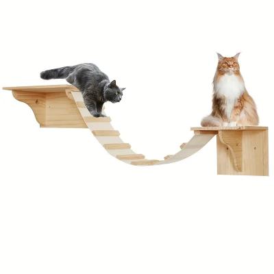 China Breathable Wall-mounted Cat Hammock Cat Bridge Wood Bed Multifunction Climbing Shelf Wall Furniture for sale